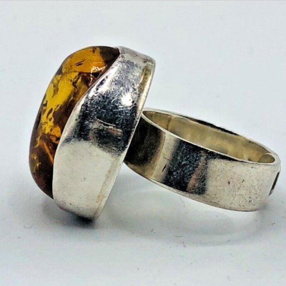 LARGE 925 STERLING Silver & BALTIC AMBER RING SIZE 9.5 Ladies Jewelry - Picture 3 of 16